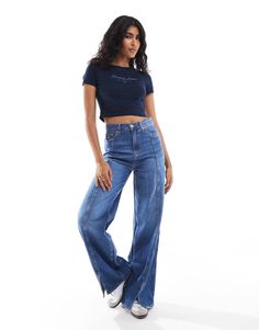 Tops by Tommy Jeans Take it back to basics Crew neck Short sleeves Logo print to chest Regular fit T Shirt Crop Top, Take It Back, Formal Dress Shops, Crop T Shirt, Dress Bra, Wide Jeans, Script Logo, Back To Basics, Maxi Dress Trend