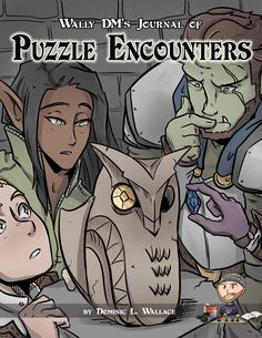 an image of a book cover for puzzle encounters with two people looking at an owl