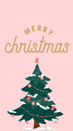 a merry christmas tree on a pink background