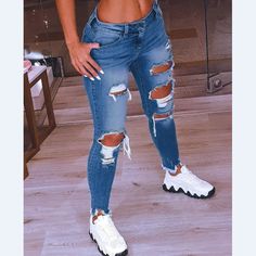 Material: Denim Gender: Women Item Type: Bottoms Color: Dark Blue, Light Blue Size: S, M, L, XL, XXL Womens Ripped Jeans, Denim Jeans Ripped, Low Waist Jeans, Hip Lifts, Pants Blue, Jeans Material, Outfits Winter, Shorts Jeans, Trend Fashion