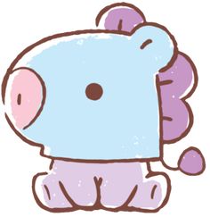 a drawing of a blue and purple pig sitting on the ground with its eyes closed