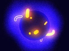 a blue and yellow light with an object in the middle that looks like a bowling ball