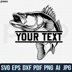 a large mouth bass fish with the text your text on it's back side