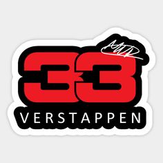 a sticker with the number three in red, black and white lettering that reads 33 verstappen