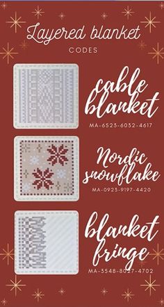 three different types of cross - stitch patterns on a red background with snowflakes