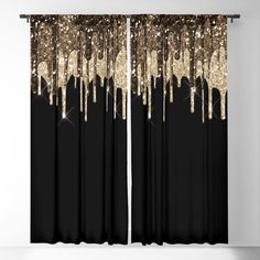 black and gold curtains with glitter on them