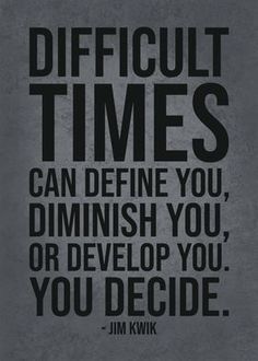 a black and white quote with the words difficult times can define you, dimish you