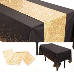 gold and black table cloths with matching napkins