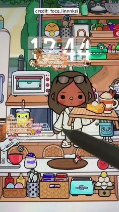 an animated image of a woman cooking in the kitchen