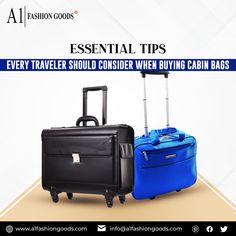 two pieces of luggage with the words essential tips every traveler should consider when buying cabin bags