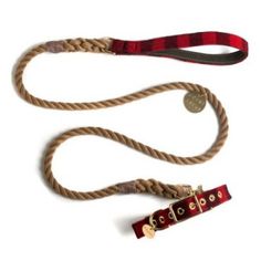 a dog leash with a red and black stripe on it