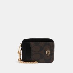 ZIP CARD CASE IN SIGNATURE CANVAS | COACH® Outlet Coach Zip Card Case, Woman Card, Girly Bags, Luxury Wallet, Signature Canvas, Wrist Strap