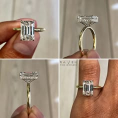 four different views of an engagement ring