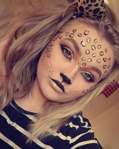 Leopard Makeup Halloween Kids, Easy Lepord Makeup Halloween, Diy Cheetah Makeup, Leapord Make Up Halloween, Easy Leopard Costume, Cheetah Face Paint Women, Leopard Women Costume, Kids Cheetah Face Paint, Simple Leopard Makeup