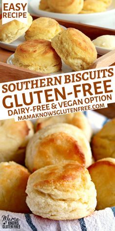 two different images of biscuits on plates with text that reads southern biscuits gluten - free dairy - free vegan option