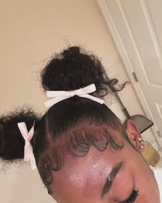 Two Space Buns Natural Hair, Space Buns Short Hair Black Women, 2 Space Buns Natural Hair, Two Space Buns Curly Hair, Space Buns On Short 4c Hair, Hairstyles For Natural Hair Black Women, Space Buns Coily Hair, Two Buns, Black Kids Braids Hairstyles