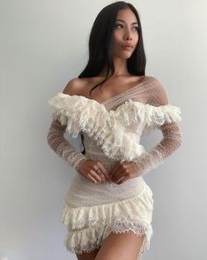 Nude Tan lace dress Mini dress poly blends/ lace 33" Winter Gowns, Wedding Guest Formal, Frill Mini Dress, Dress Puff Sleeve, House Of Cb Dresses, Valentine Dress, Frill Dress, Birthday Dress, House Of Cb