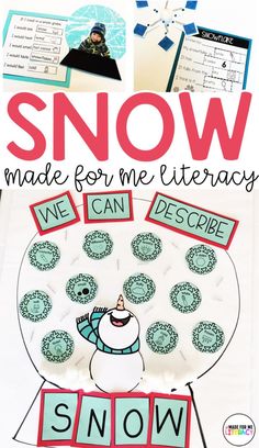 the snow made for me literature activity is shown with pictures and words to describe it