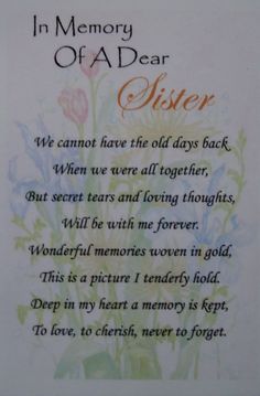 the poem in memory of a dear sister