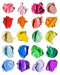 many different colors of paint on a white background