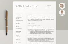 a clean and professional resume template is shown on top of a desk with a pen