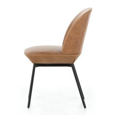 an upholstered chair with black legs and a brown leather seat, on a white background