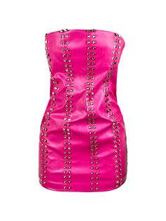 Strapless - Dome - Studs - PU - Mini - DressMODEL IS WEARING A SMALL Pink Baddie Dress, Pink Bday Outfit, Hot Pink Outfits, Pageant Photoshoot, Stud Dress, Chloe 2024, Baddie Dresses, Hot Pink Outfit, Outfit Png