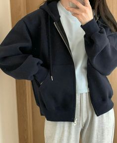 Mode Ulzzang, Korean Outfit Street Styles, Zipper Sweatshirt, Lazy Day, 가을 패션, Full Sleeves