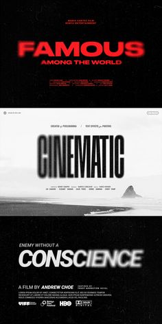 the movie poster for famous films is shown in black and white, with red lettering