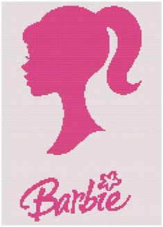 the silhouette of a woman's head is shown in pink and white with the word barbie on it