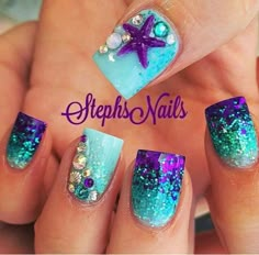 Mermaid nails Fairytale Nails, Cruise Nails, Beach Nail Designs, Unghie Nail Art, Summer Nails Beach, Mermaid Nails, Disney Nails, Beach Nails, Nail Art Summer