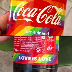 a can of coca - cola is shown in two different pictures, one with the same color