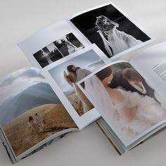 an open book with pictures of people in wedding dresses and grooms on the pages