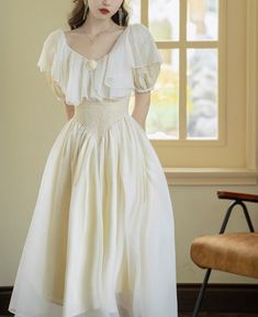 Make a lasting impression in this Romantic Light Academia Dress from Deer Doll. Every detail is uncompromisingly crafted, featuring a rosette decoration, lace bodice with short puff sleeves, alluring ruffle accent at the neckline, a princess waist, and a voluminous tule overlay. Strike a graceful pose and look the best at your special occasion in this royalcore beauty! Size S Bust: 84cm Waist: 66cm Length: 108cm Size M Bust: 88cm Waist: 70cm Length: 109cm Size L Bust: 92cm Waist: 74cm Length: 11 Romantic Light Academia, Light Academia Dress, Academia Dress, Deer Doll, Romantic Lighting, Cottagecore Dress, Victorian Clothing, Ballet Dress, Fairytale Dress