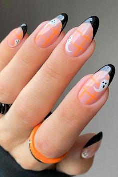 uñas al con diseño Uhyggelig Halloween, Fake Nails Long, Halloween Press On Nails, Nagel Tips, Nail Forms, Halloween Nail Art, False Nail