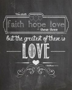 a chalkboard with the words faith hope love