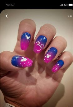 Disney 30th Anniversary Nails, Disney Figment Nail Art, Anastasia Nails Disney, Walt Disney Nails, Disney 100th Anniversary Nails, Disney Nail Ideas For Short Nails, Rainbow Disney Nails, Unique Disney Nails