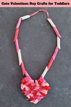 Pin text reads, cute valentines day crafts for toddlers and image shows a valentines day craft - a necklace with heart on the end. Cute Valentines Crafts, Activities For Valentines Day, Valentines Day Crafts For Toddlers, Valentines Crafts For Toddlers, Easy Valentines Day Crafts, Diy Valentines Day Crafts, Fun Toddler Activities, Tissue Paper Painting