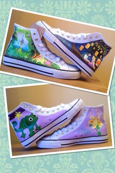 Repunzle Painting Ideas, Custom Disney Shoes, Rapunzel Converse, Tangled Converse, Rapunzel Heels, Tangled Shoes, Rapunzel Shoes, Tangled Shoes Painted, Rapunzel Shoes Painted