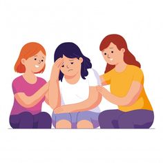 three women are sitting on the floor and one is holding her head in her hands