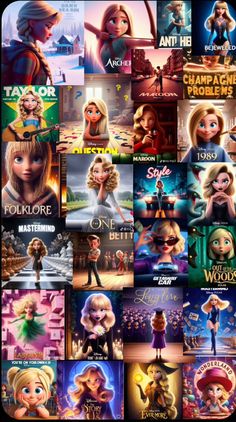 many different movie posters are shown in this collage, including the characters from various films