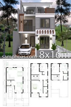 two story house plan with floor plans and measurements