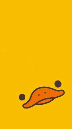 an orange object floating in the air on a yellow background with black dots around it