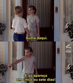 two young boys standing in front of a door with the caption that reads, suma daqui