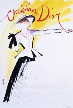 a drawing of a woman dancing with the words christian dior on it