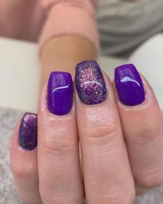 Square Spring Acrylic Nails, Oval Acrylic Nails, Cute Nail Colors, Purple Square, Spring Acrylic Nails, Colorful Nail Designs, Dipped Nails