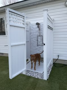 dog in outdoor shower Shed House Ideas, Outdoor Shower Diy, Shed Building, Outdoor Bathroom Design, Pool Shower, Shed Building Plans, Houses Ideas, Diy Shower, Outdoor Bathrooms