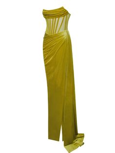 Priya Gold Draping Corset High Slit Velvet Gown – Miss Circle Gold Goddess Dress, Draping Corset, Timeless Gown, Gold And Royal Blue, Gold Corset, Gown For Prom, Tie Dye Jumpsuit, Velvet Gown, Strapless Corset