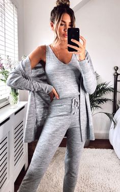 Knitted 3 piece loungewear set grey  look all kinds of comfy in this luxury 3-piece lounge set. Featuring a hot pink knitted material, drawstring joggers with elasticated cuffs teamed with a matching knitted vest top and cardigan. 3-piece, knitted material, drawstrings joggers, knitted vest and cardigan. Lounge, Work from home, Summer, Winter, Staycation, knitted/wool, joggers-and-a-nice-top, Elasticated Waist Trousers, Basic, High Waisted Lounge Wear Outfit, Crochet Summer Dresses, Square Pants, Trouser Co Ord, Knitted Vest, Dress Halloween Costume, Crochet Dress Pattern, Co Ords