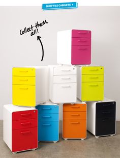 there are many different colored drawers in this photo